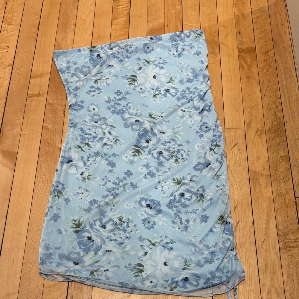 No Boundaries Light Blue Floral Strapless Dress